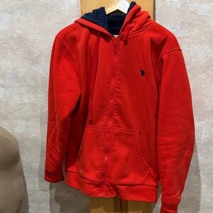 U.S. Polo Assn. Red Hooded Fleece Zip Jacket
